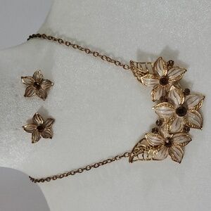 Gold Floral Necklace and Earring Set